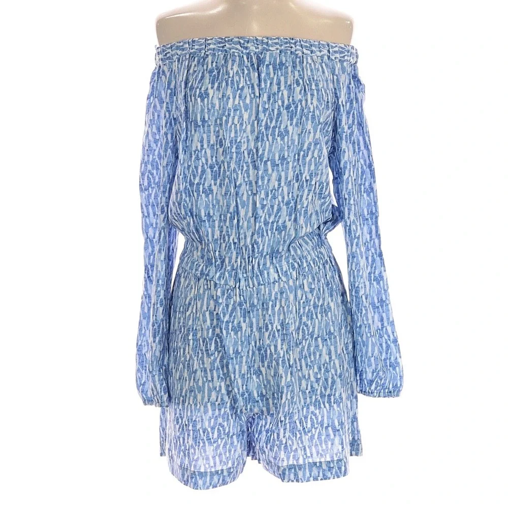 Michael‎ Michael Kors Off The Shoulder Romper blue and white print Size 4 NWT